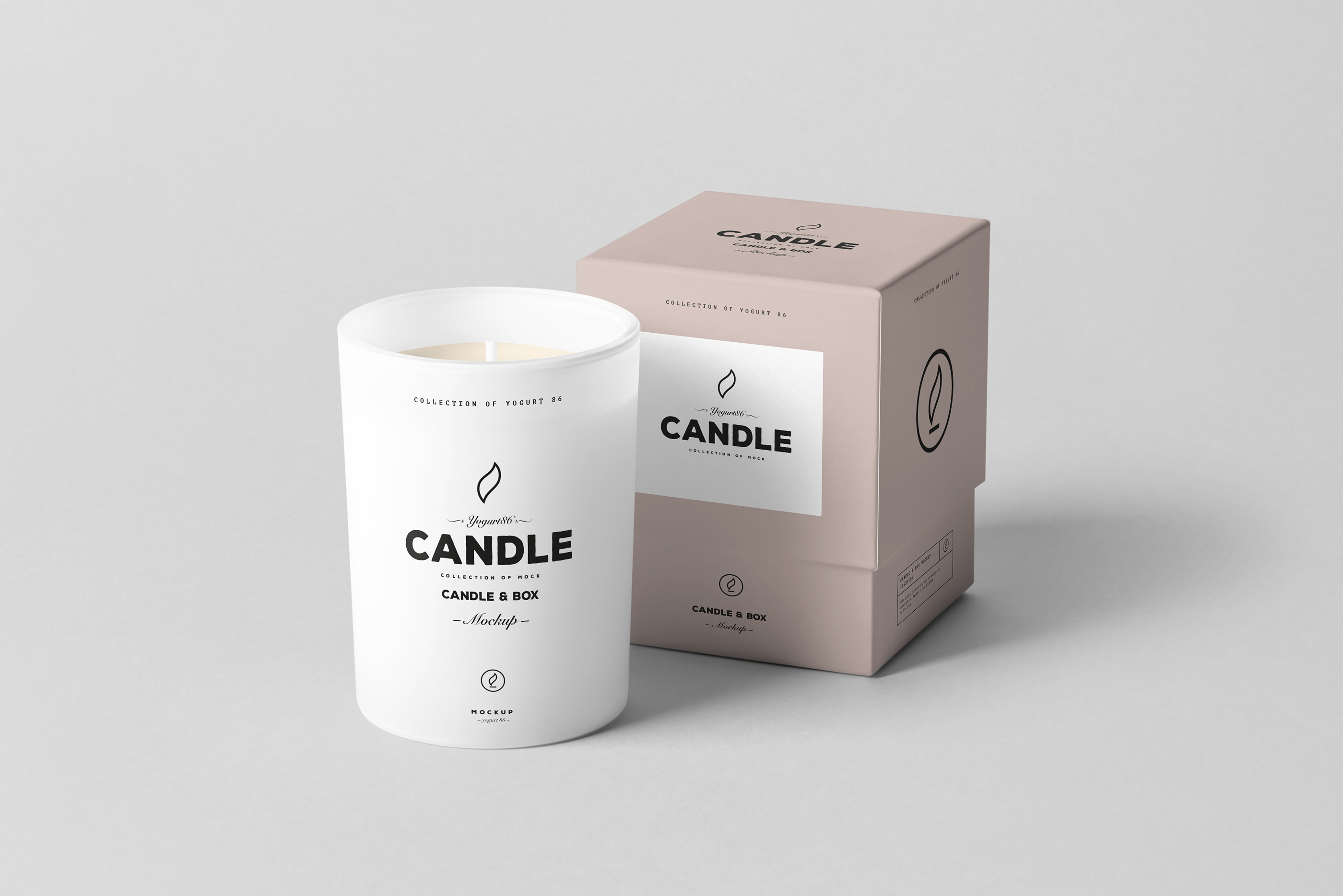 时尚的蜡烛香薰玻璃杯包装设计展示样机 Candle & Box Mock-up插图