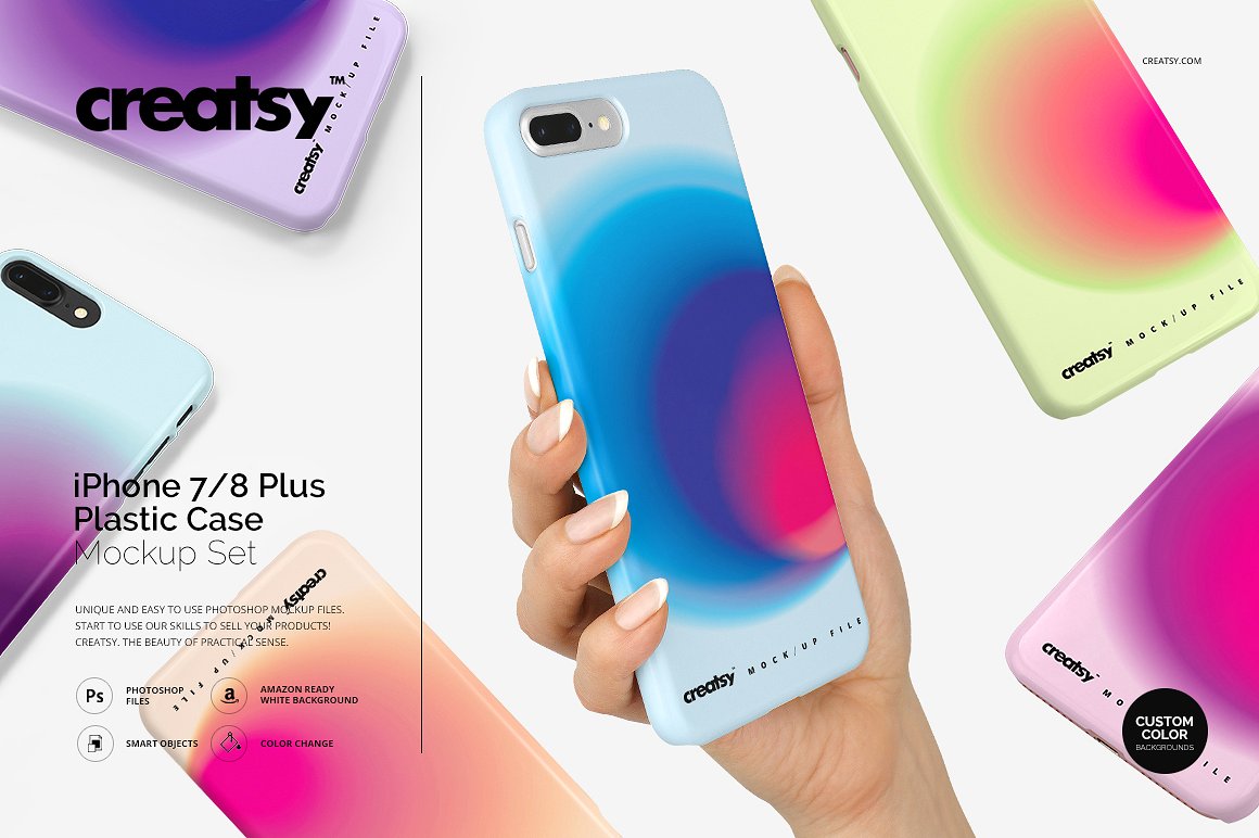 iPhone 7 Plus塑料手机壳设计展示样机 iPhone 7+ Plastic Case Mockup Set插图