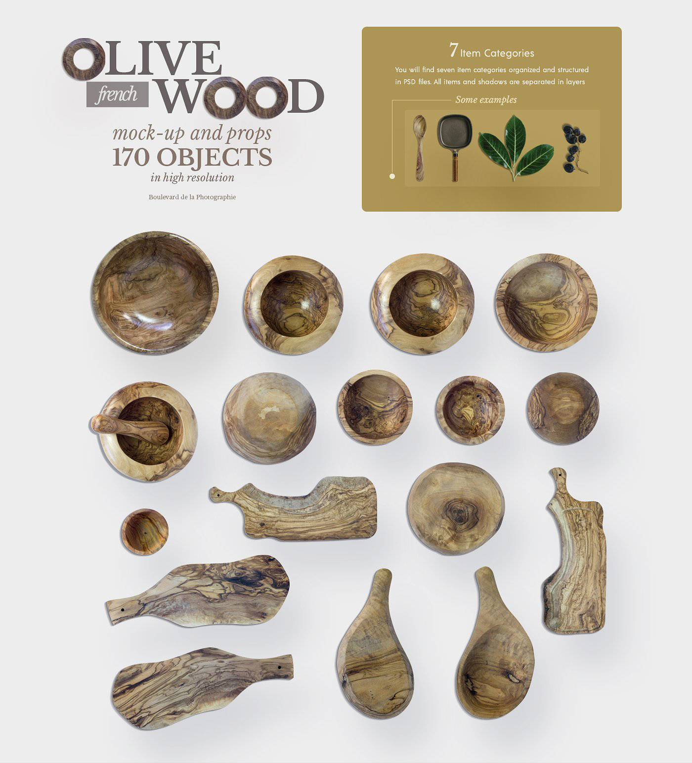 5.98G 餐饮品牌设计提案橄榄木木质餐具展示样机 Olive Wood Mock-Up Scene Generator插图1
