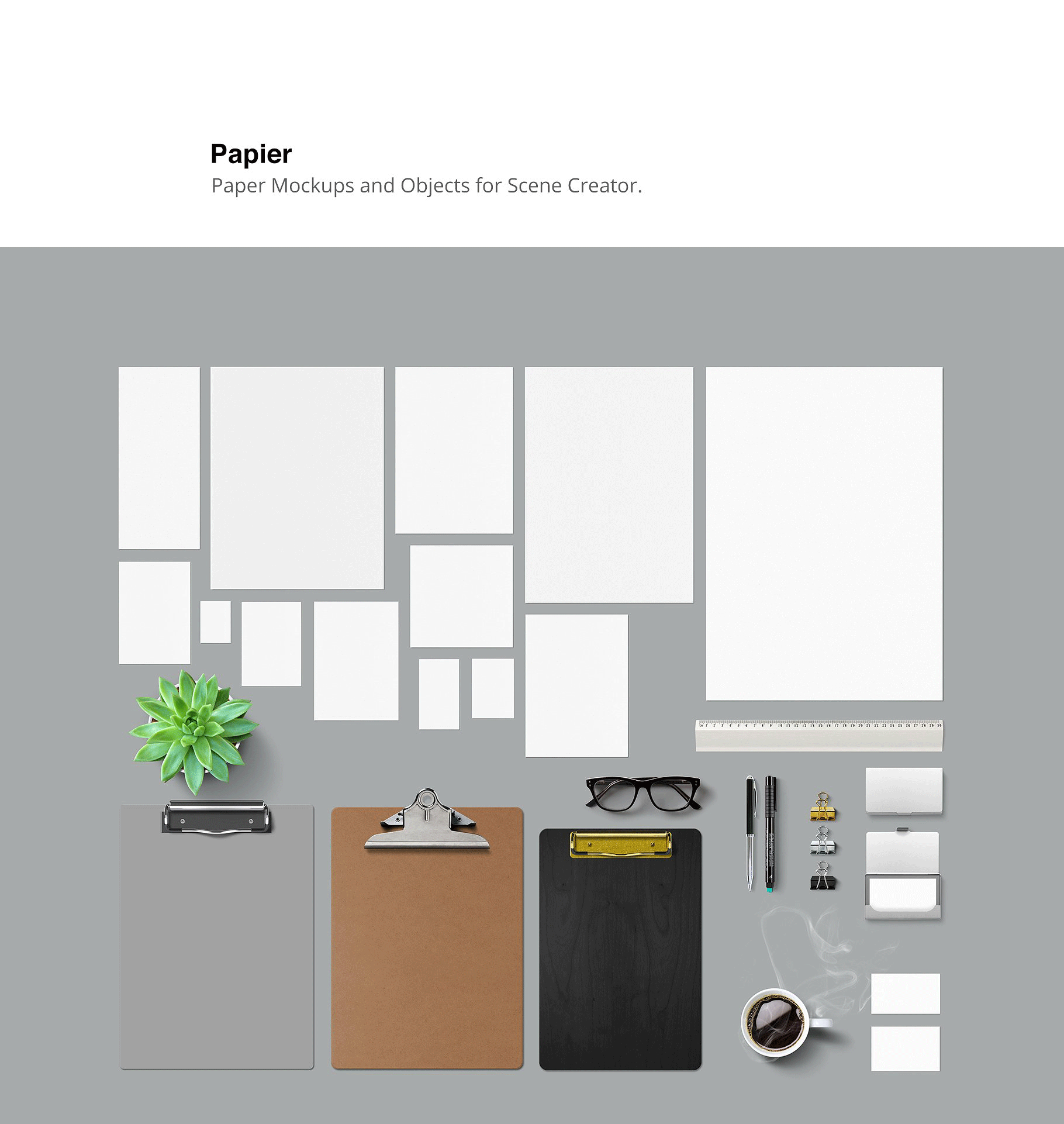品牌设计办公文创展示提案样机PSD智能贴图模板 Papier Stationey Mockups Scene Creator插图1