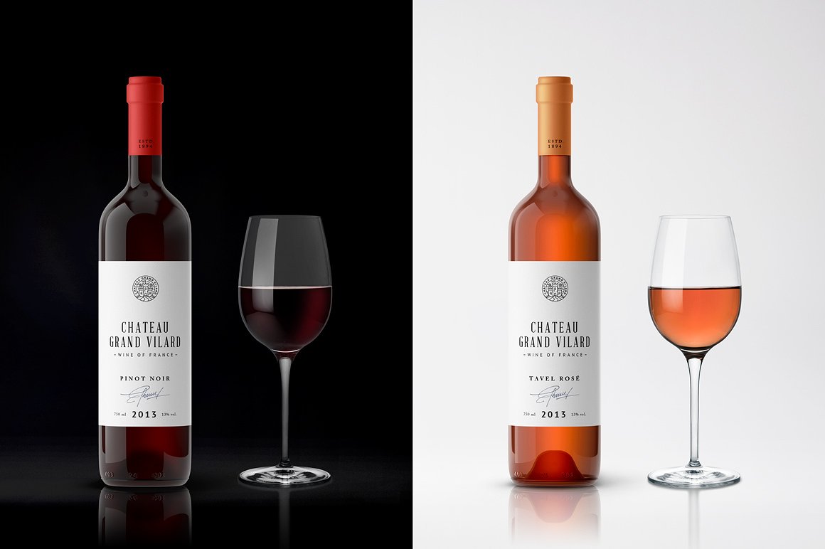 高端葡萄酒瓶贴品牌设计提案展示样机 Wine Packaging Mockups插图1
