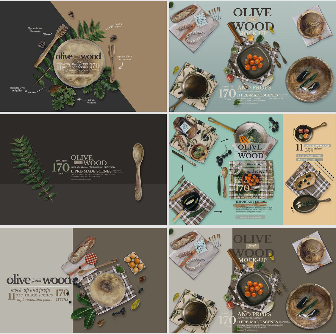 5.98G 餐饮品牌设计提案橄榄木木质餐具展示样机 Olive Wood Mock-Up Scene Generator插图14