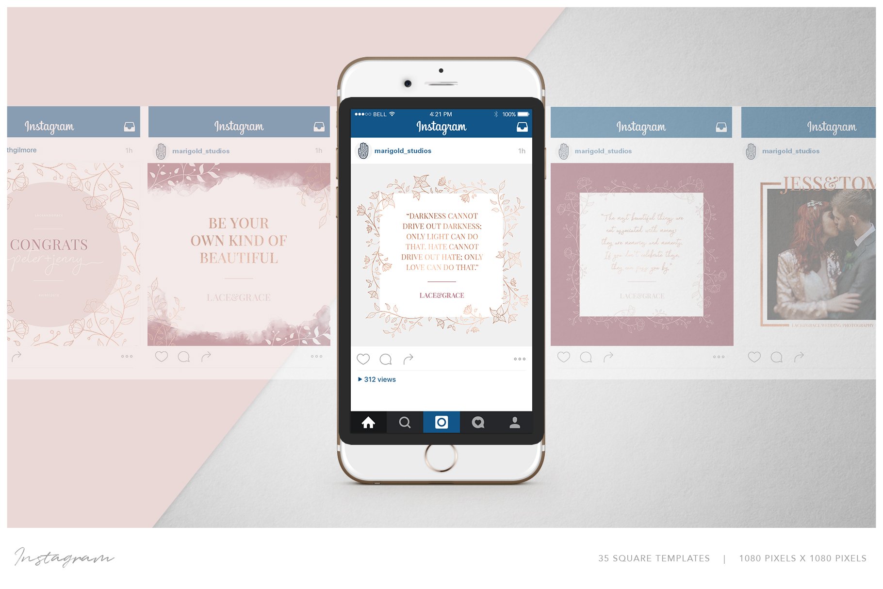 婚礼情人节玫瑰金朋友圈主图PSD海报Instagram模板 COPPERING Social Media Kit插图3