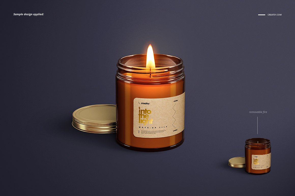 棕色琥珀罐玻璃杯蜡烛香薰包装设计展示样机套装 Amber Jar Candle Mockup Set插图3