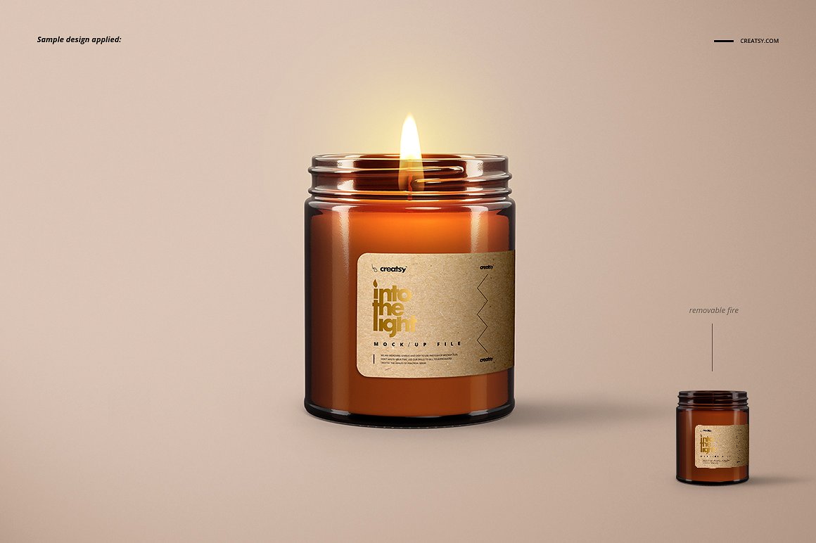 棕色琥珀罐玻璃杯蜡烛香薰包装设计展示样机套装 Amber Jar Candle Mockup Set插图6