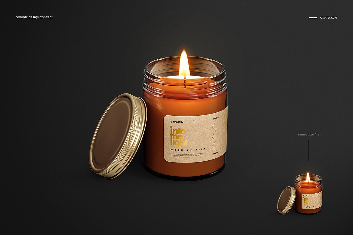 棕色琥珀罐玻璃杯蜡烛香薰包装设计展示样机套装 Amber Jar Candle Mockup Set插图7