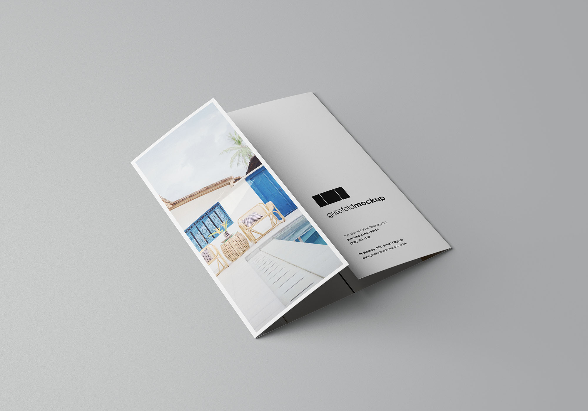 简约单门盖小册子折页展示样机 Single Gatefold Brochure Mockup插图5