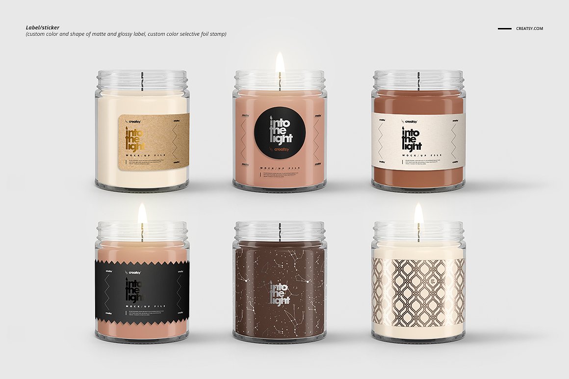 精致的蜡烛香薰玻璃杯包装设计展示样机品牌PSD智能贴图 Jar Candle Mockup Set插图9