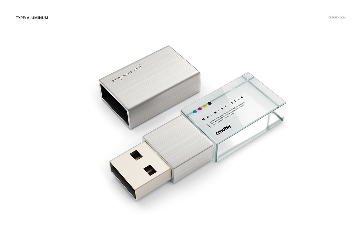 品牌设计提案办公文创优盘展示样机PSD智能贴图模板 Acrylic USB Drive Mockup Set插图5