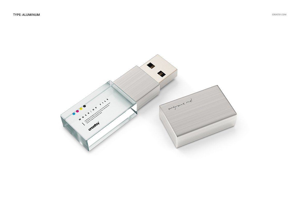 品牌设计提案办公文创优盘展示样机PSD智能贴图模板 Acrylic USB Drive Mockup Set插图7