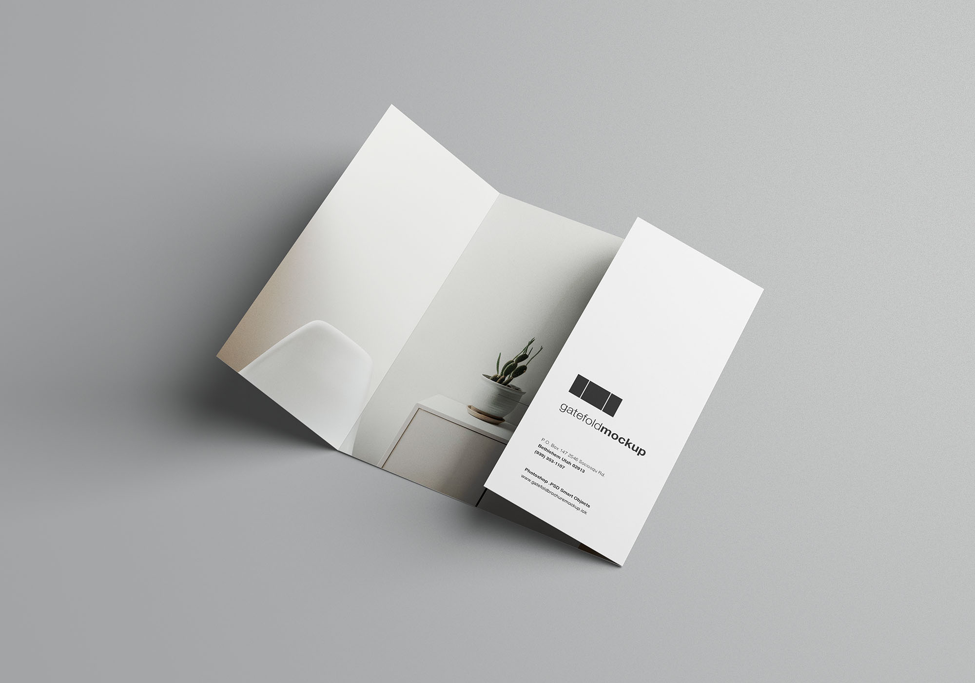 简约单门盖小册子折页展示样机 Single Gatefold Brochure Mockup插图6