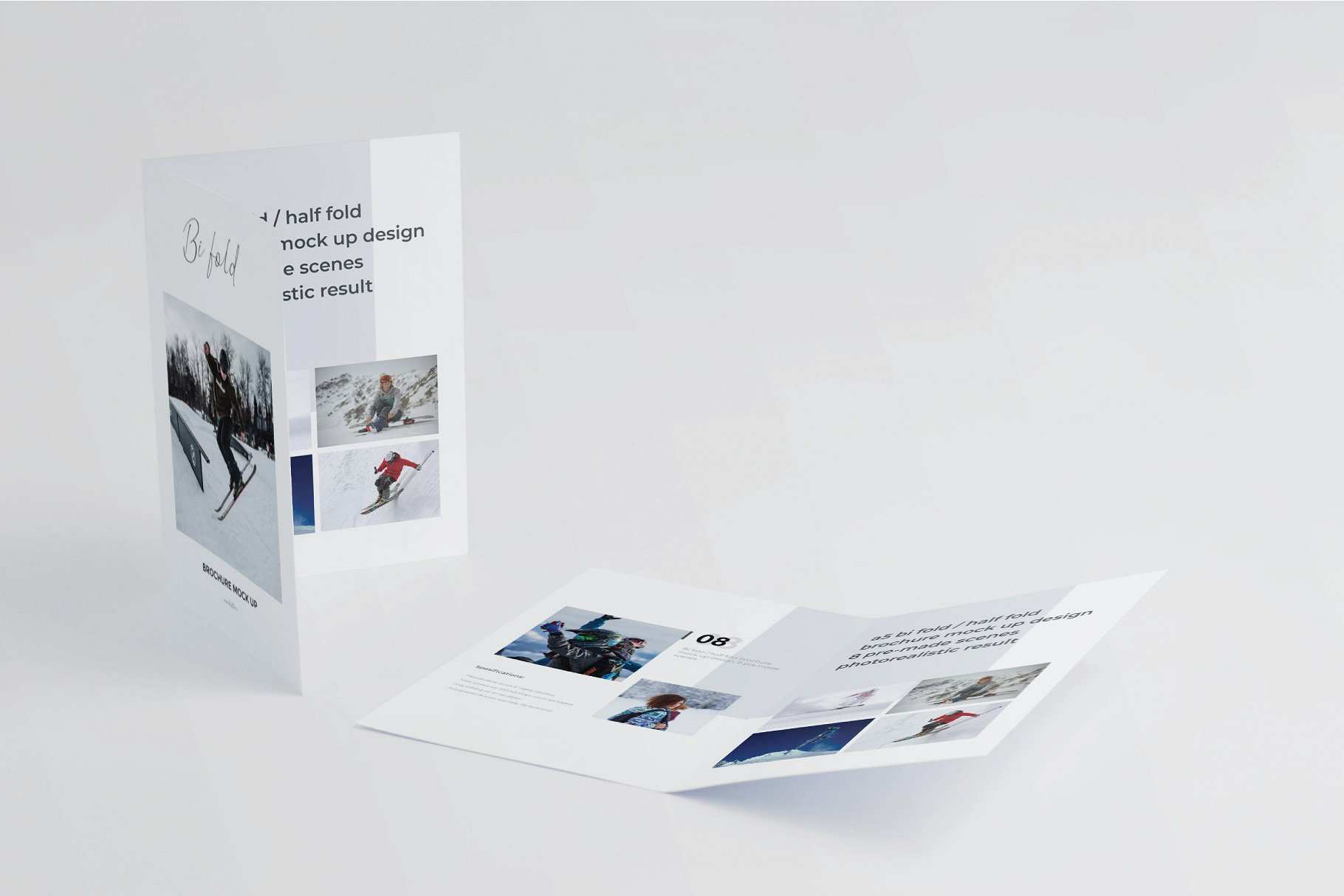 精装画册杂志设计提案展示样机PSD智能贴图模板 A5 Bifold Half-Fold Brochure Mockup插图5