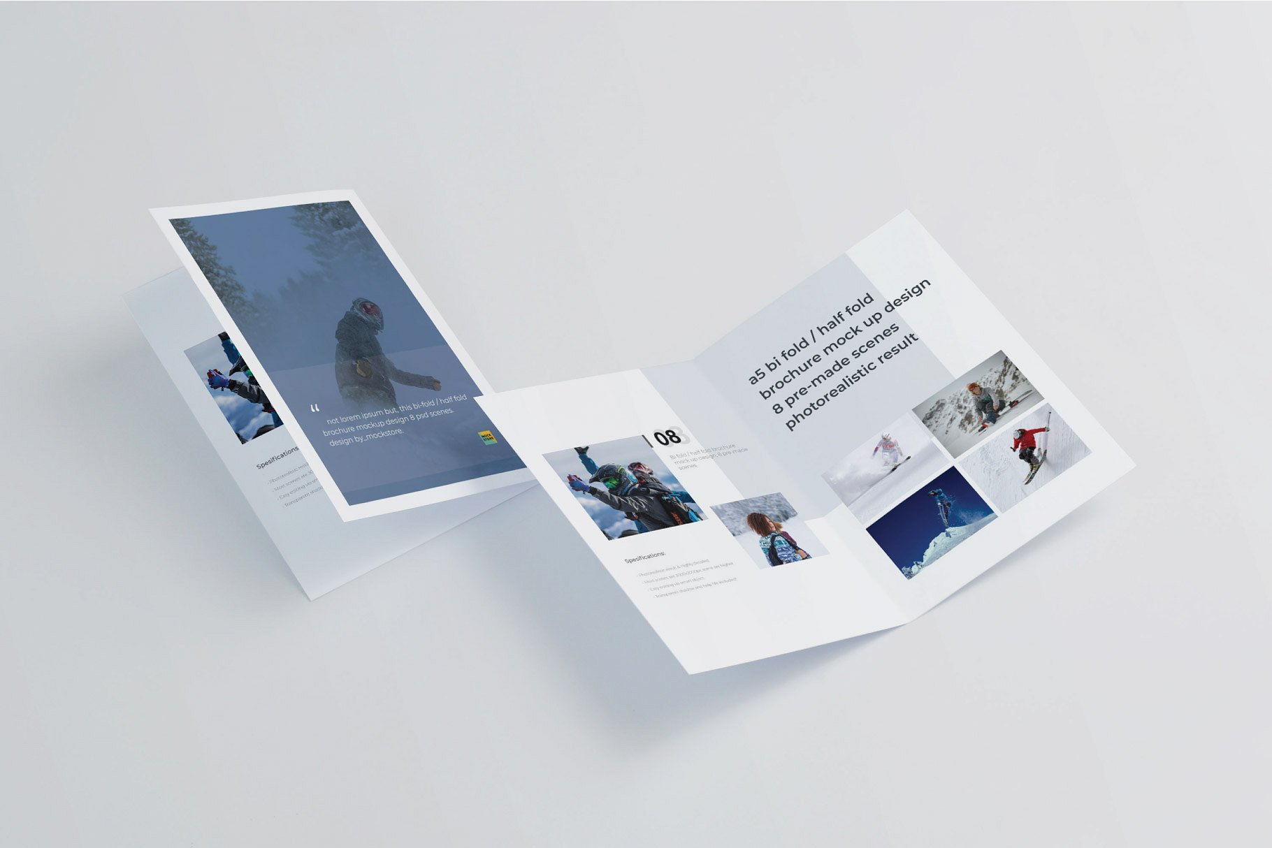 精装画册杂志设计提案展示样机PSD智能贴图模板 A5 Bifold Half-Fold Brochure Mockup插图2