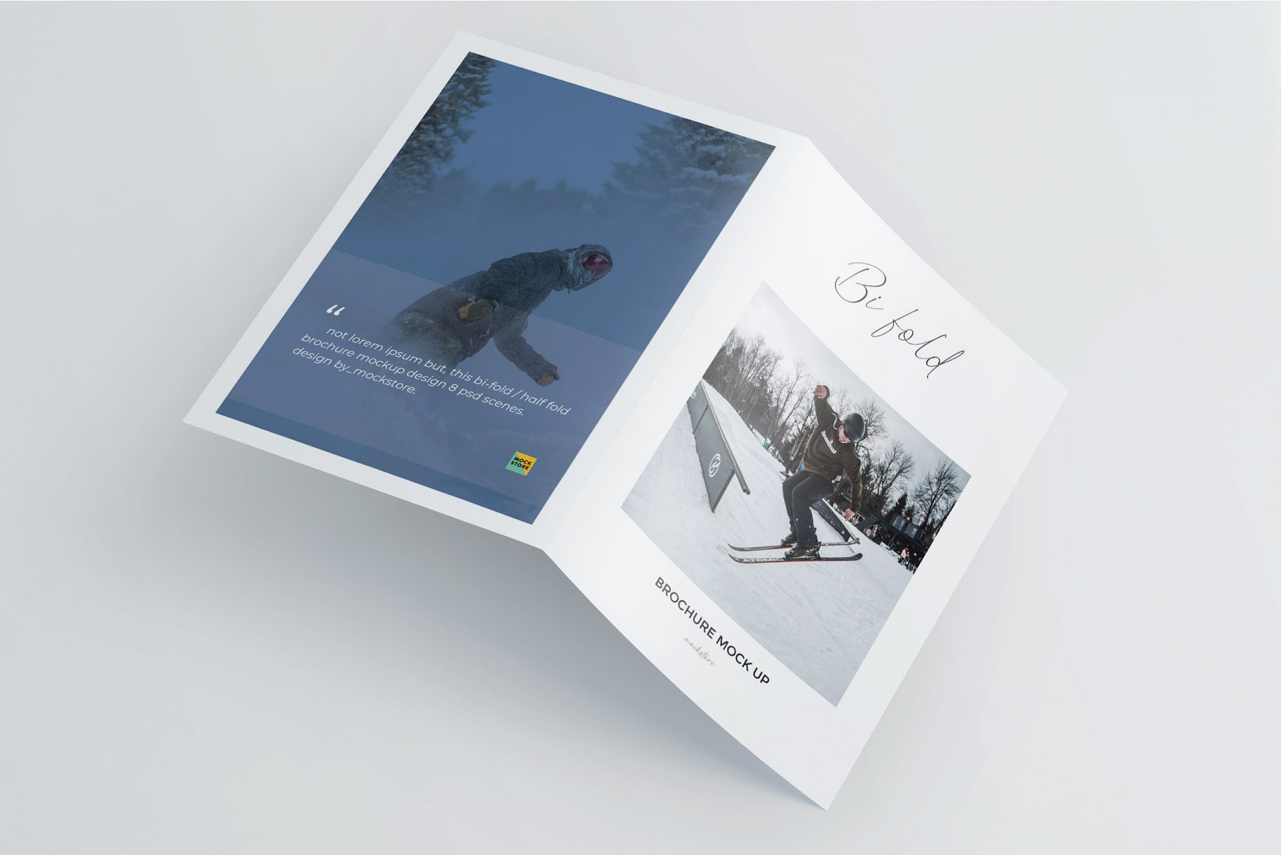 精装画册杂志设计提案展示样机PSD智能贴图模板 A5 Bifold Half-Fold Brochure Mockup插图6