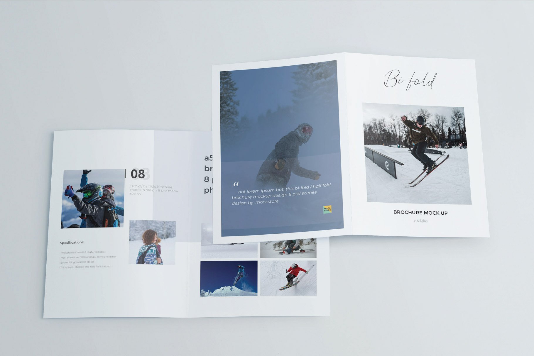 精装画册杂志设计提案展示样机PSD智能贴图模板 A5 Bifold Half-Fold Brochure Mockup插图7