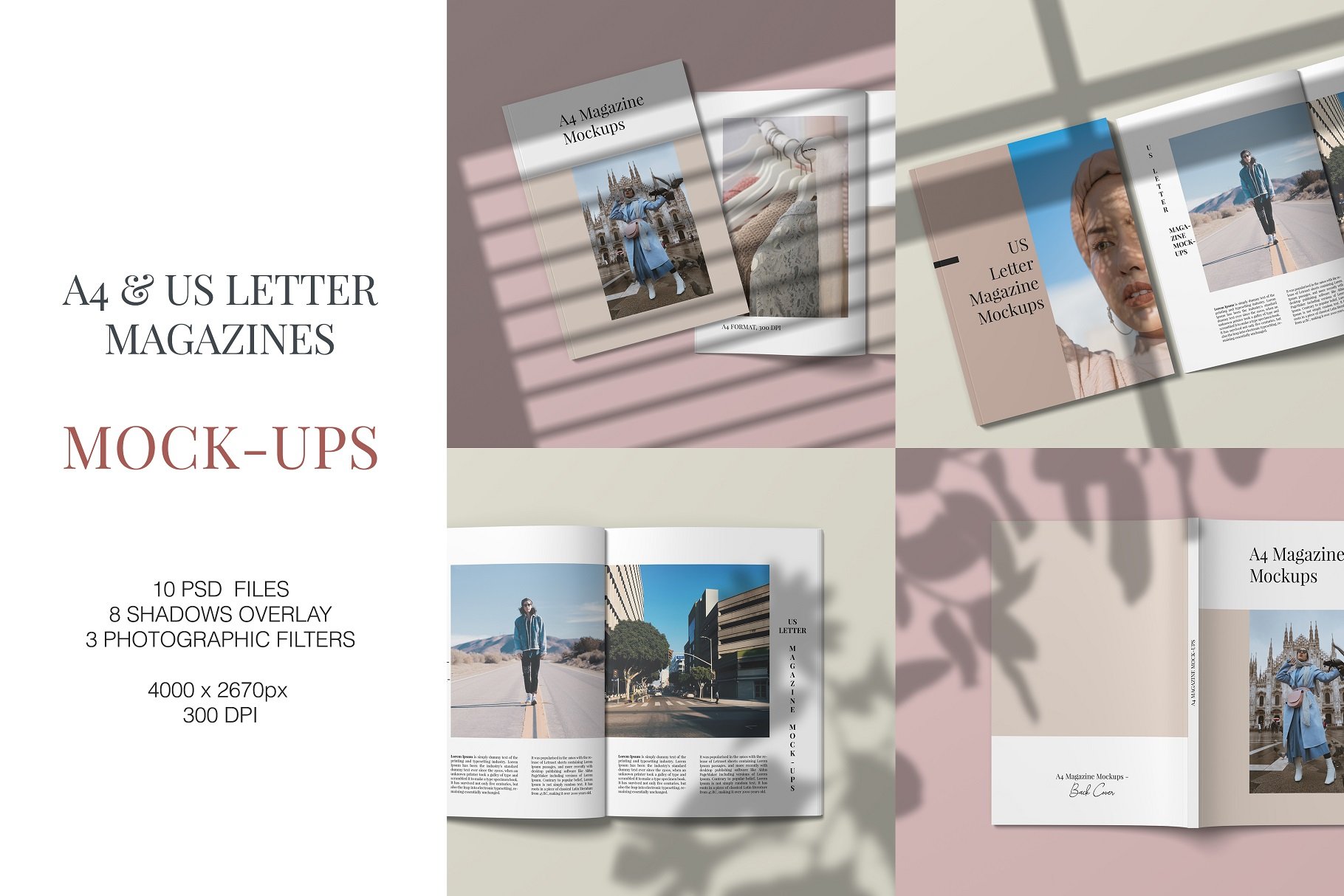 A4美式画册杂志设计提案展示样机 A4 and US Letter Magazine Mockups插图