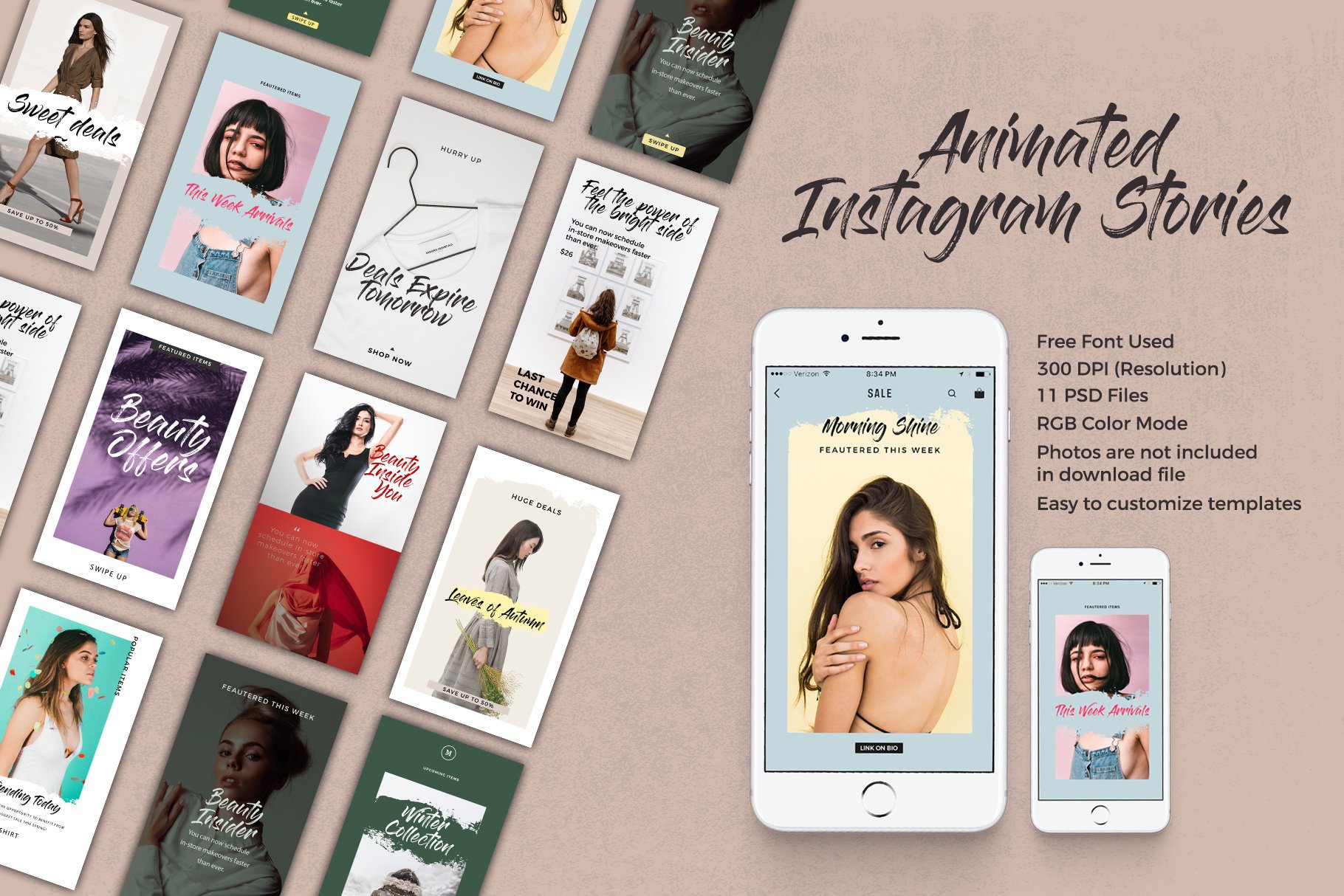 女性服装饰品APP电商营销广告海报Instagram模板 Fragrant Animated Instagram Stories插图