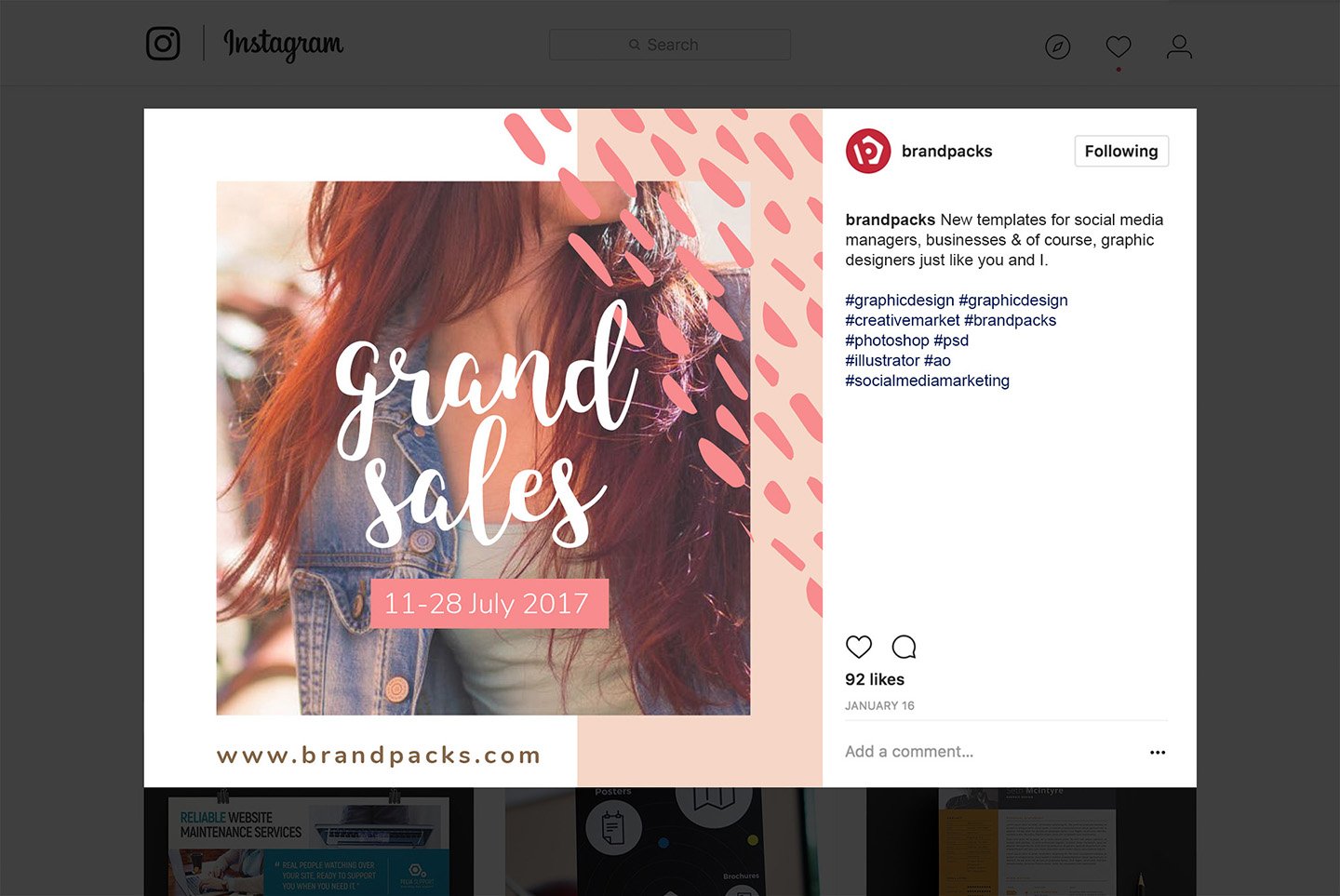 粉色系女性化妆品服装电商营销海报Instagram模板 Social Media Templates Pack Vol.5插图4