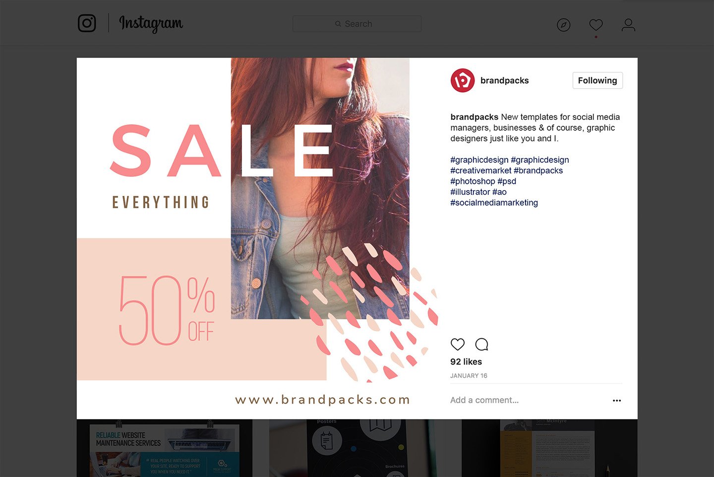 粉色系女性化妆品服装电商营销海报Instagram模板 Social Media Templates Pack Vol.5插图15