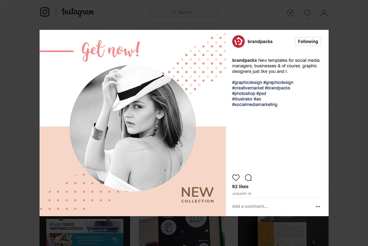 粉色系女性化妆品服装电商营销海报Instagram模板 Social Media Templates Pack Vol.5插图14
