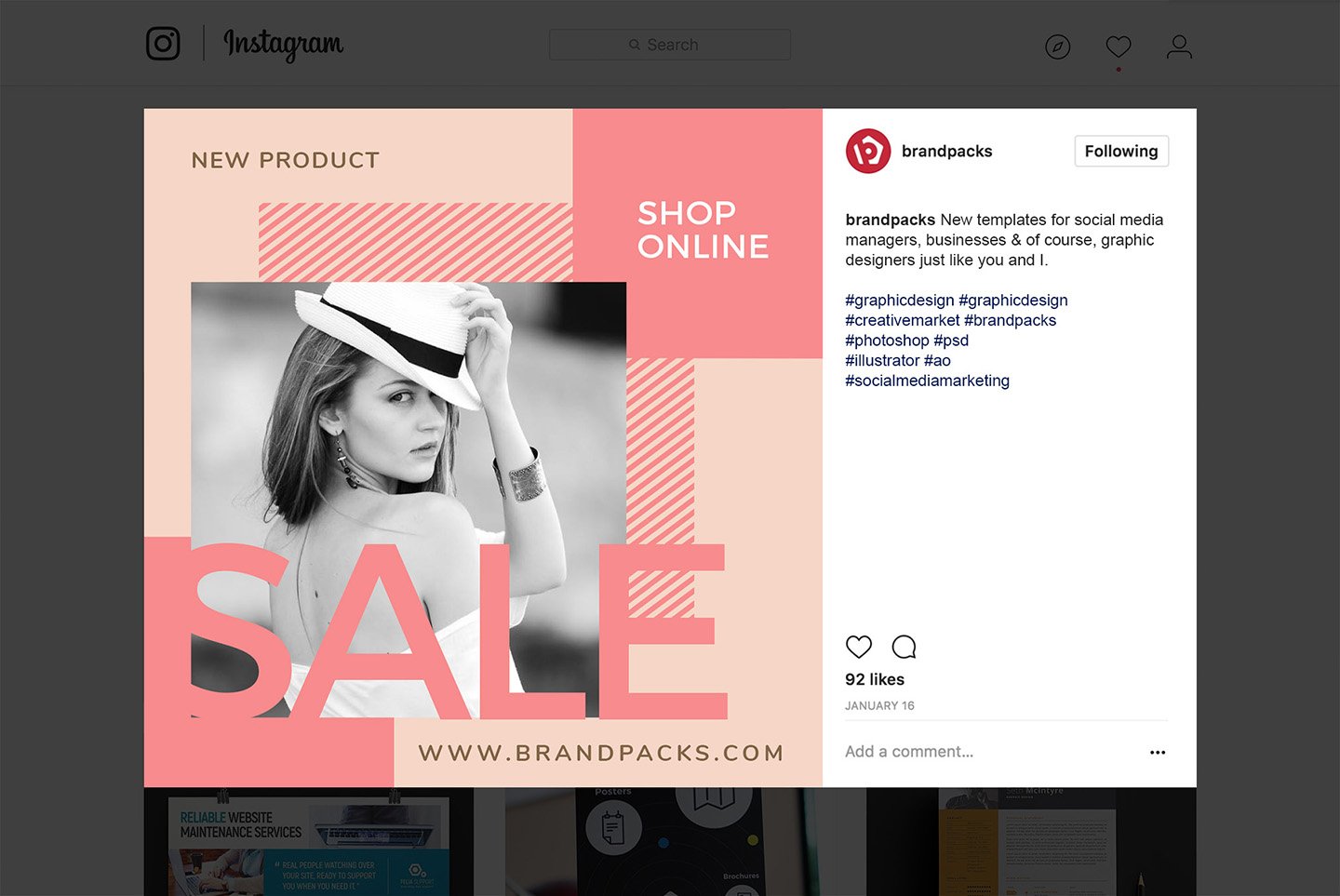 粉色系女性化妆品服装电商营销海报Instagram模板 Social Media Templates Pack Vol.5插图6