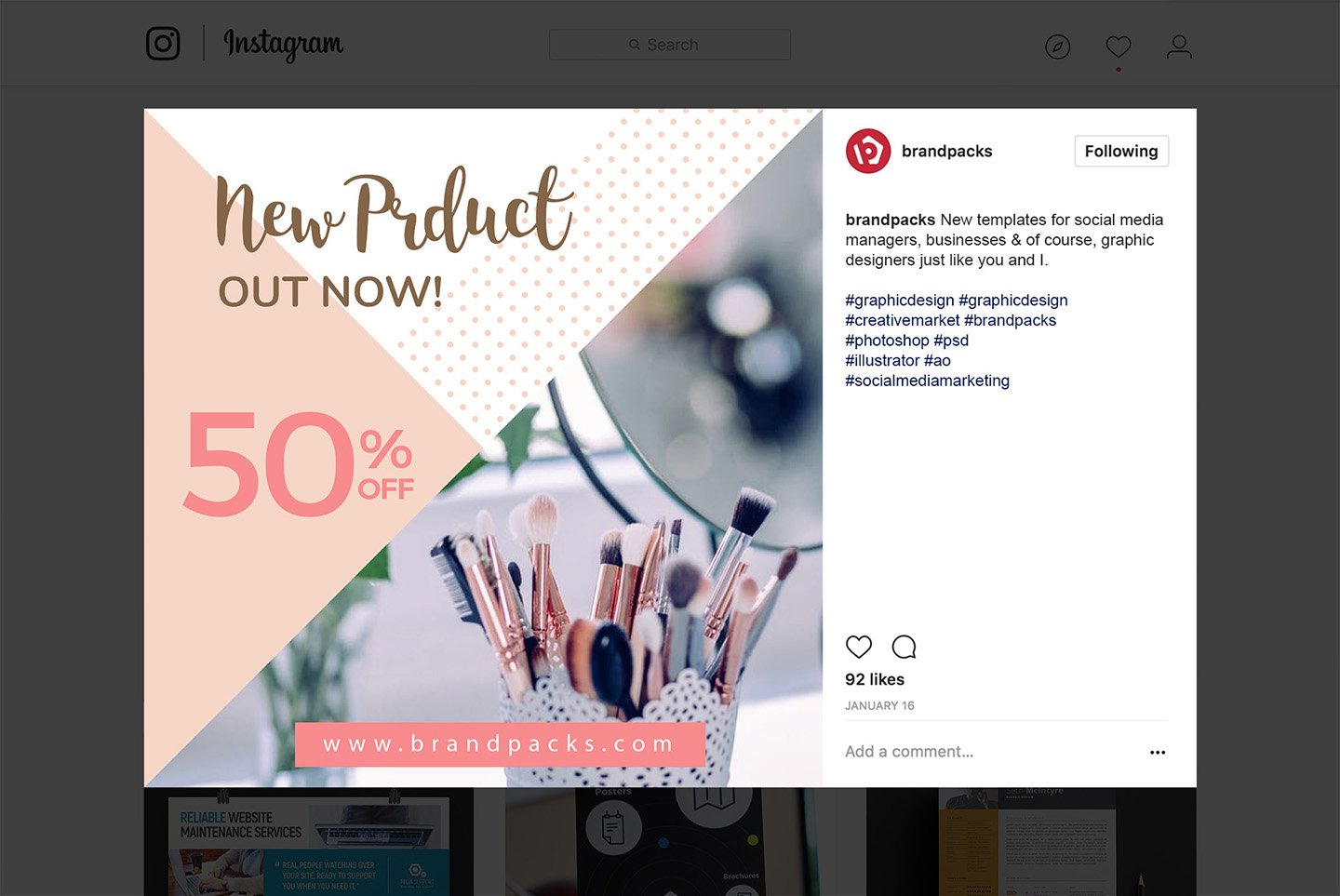 粉色系女性化妆品服装电商营销海报Instagram模板 Social Media Templates Pack Vol.5插图7