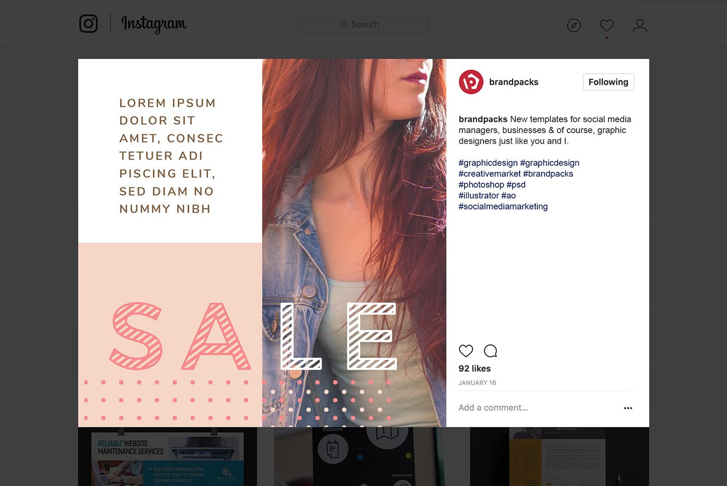 粉色系女性化妆品服装电商营销海报Instagram模板 Social Media Templates Pack Vol.5插图8