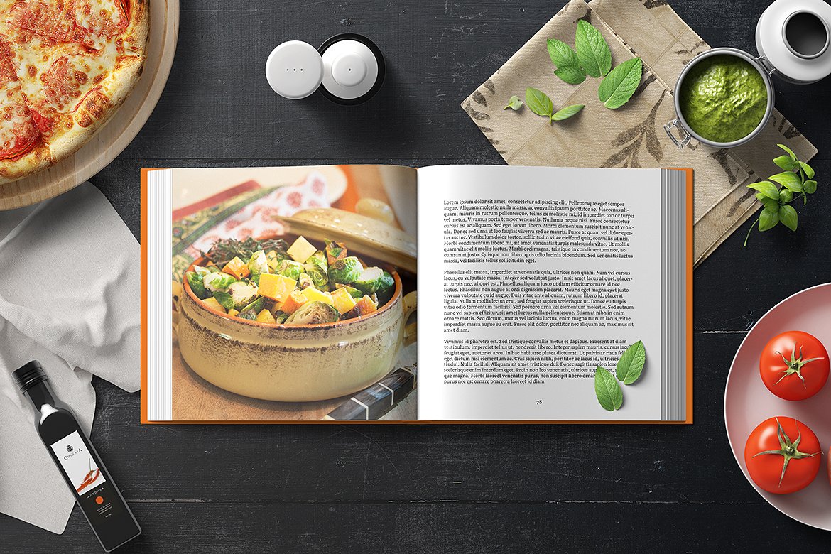 方形精装书设计提案展示样机 Square Hard Cover Cook Book Mockup插图1