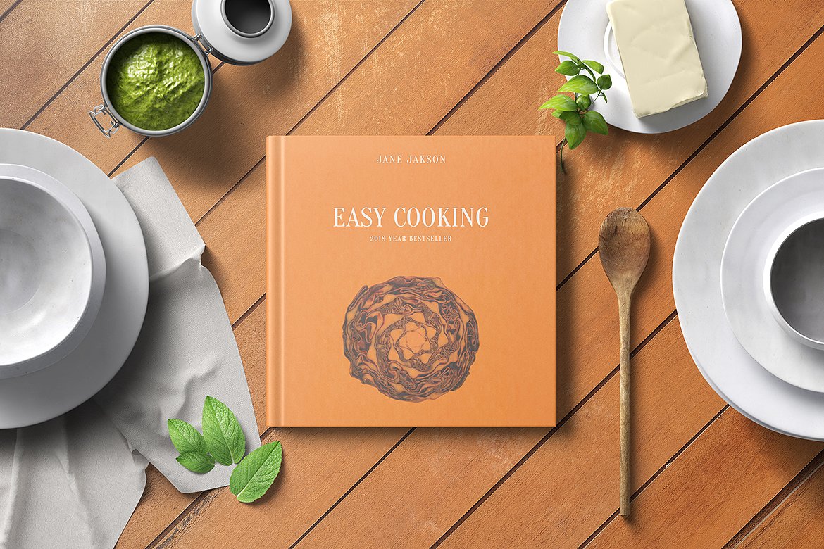 方形精装书设计提案展示样机 Square Hard Cover Cook Book Mockup插图3