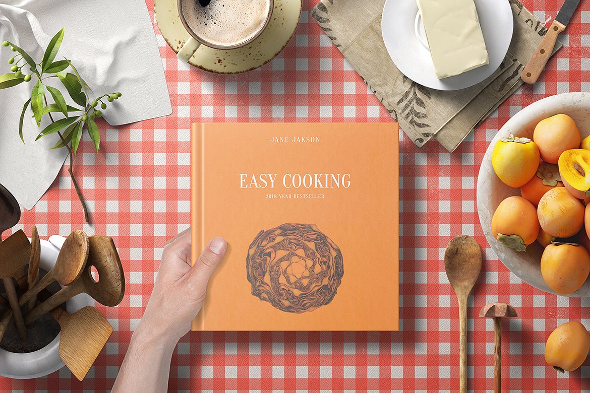 方形精装书设计提案展示样机 Square Hard Cover Cook Book Mockup插图4