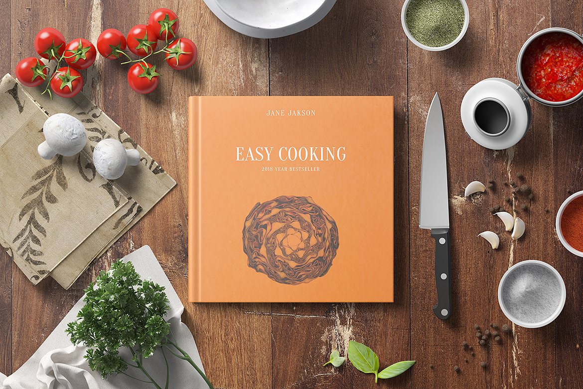 方形精装书设计提案展示样机 Square Hard Cover Cook Book Mockup插图6