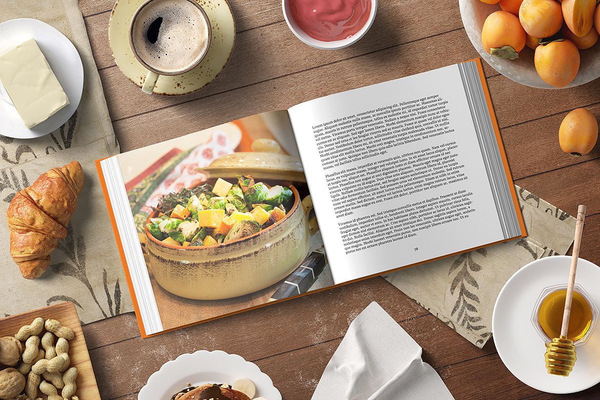 方形精装书设计提案展示样机 Square Hard Cover Cook Book Mockup插图7