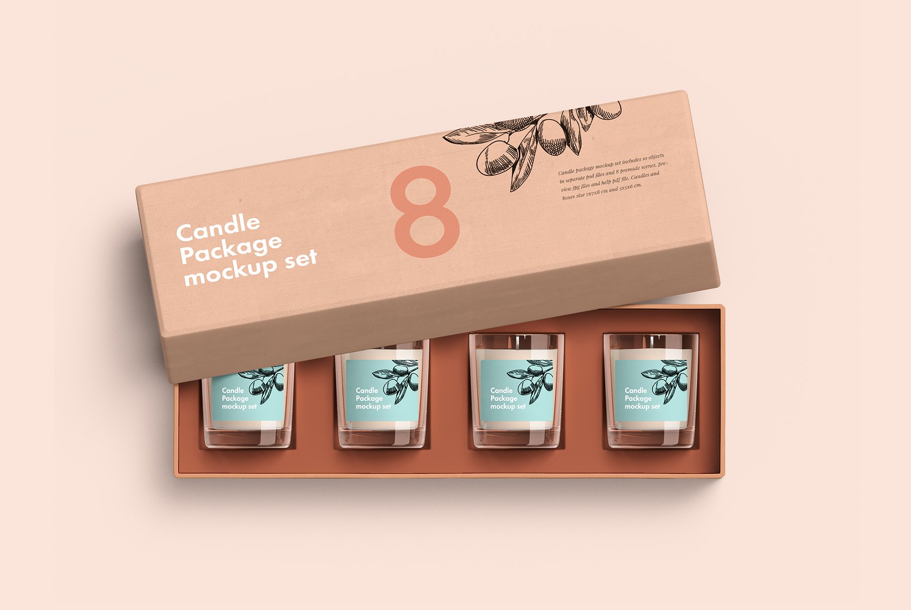 蜡烛香薰玻璃盒包装展示样机PSD智能贴图模板 Candle Glass And Box Packaging插图1