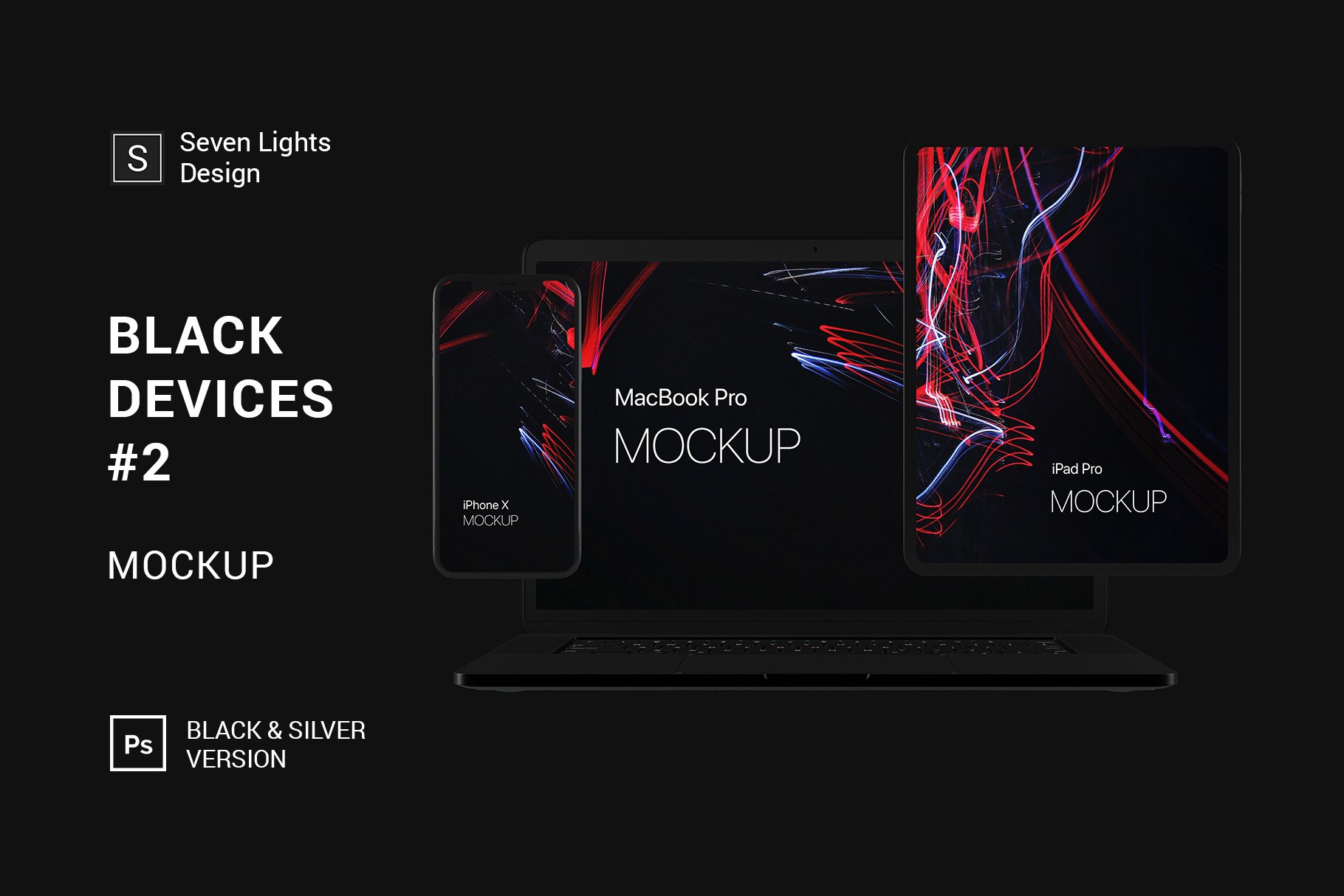 黑色系网站UI设计提案苹果设备展示样机合集 Black Apple Devices Mockup Set插图