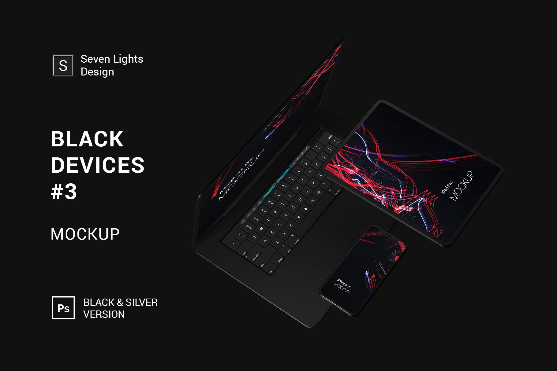 黑色系网站UI设计提案苹果设备展示样机合集 Black Apple Devices Mockup Set插图1