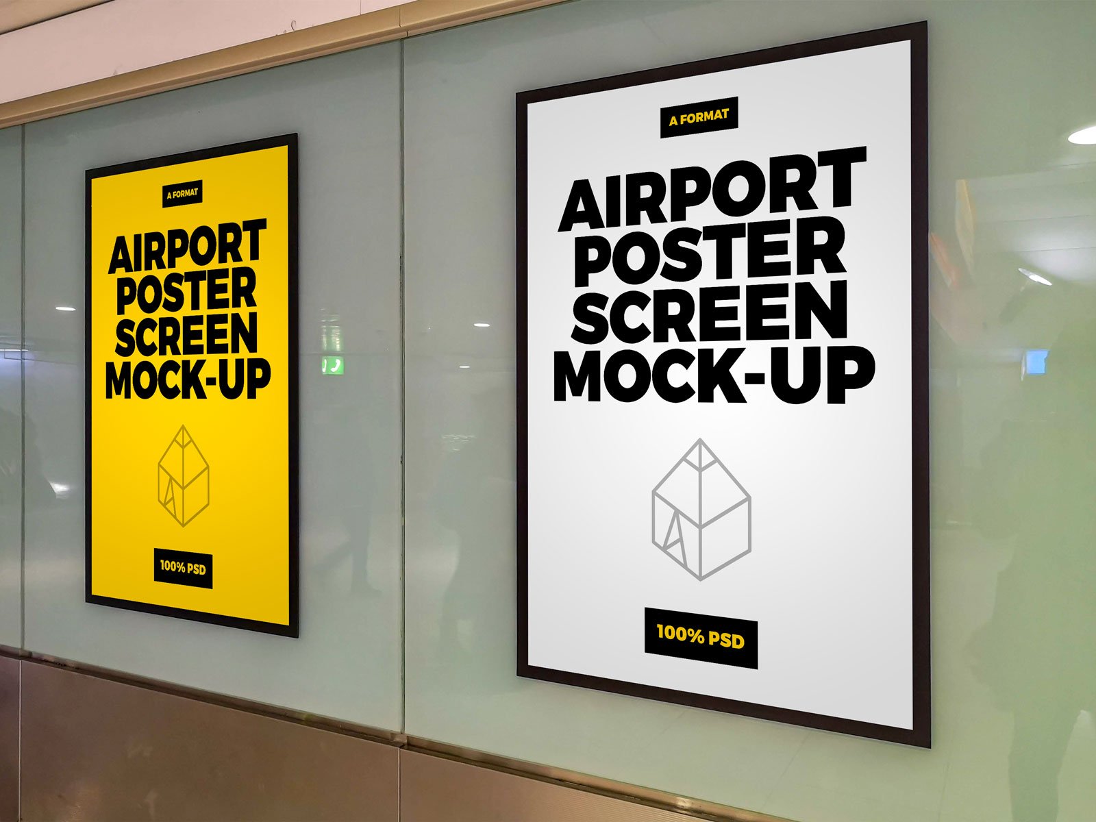 8款机场地铁商场户外灯箱广告展示样机 8 Airport Ad Screen Mock-Ups Set插图1