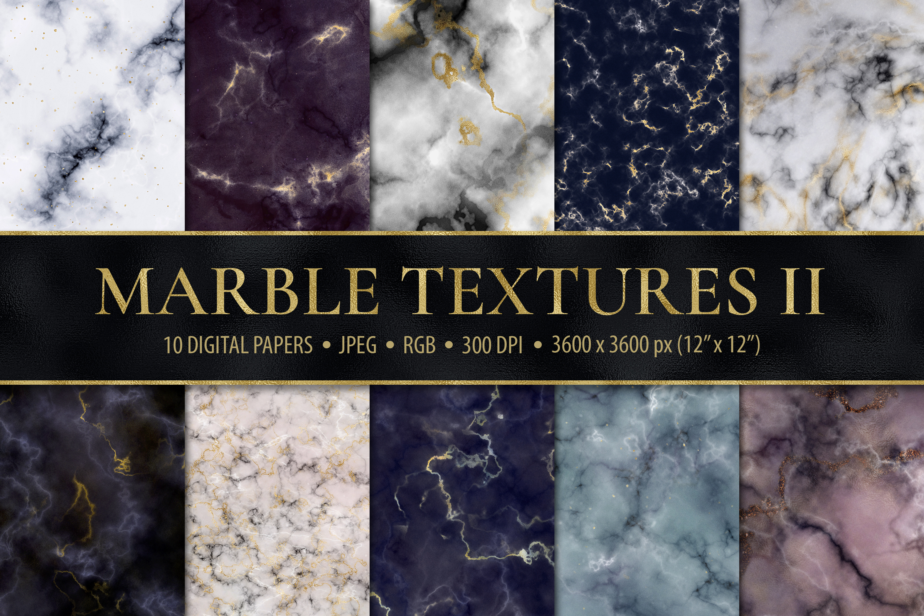 逼真大理石数字纸JPG纹理 Marble Digital Papers – 10 Veined Marble Textures插图