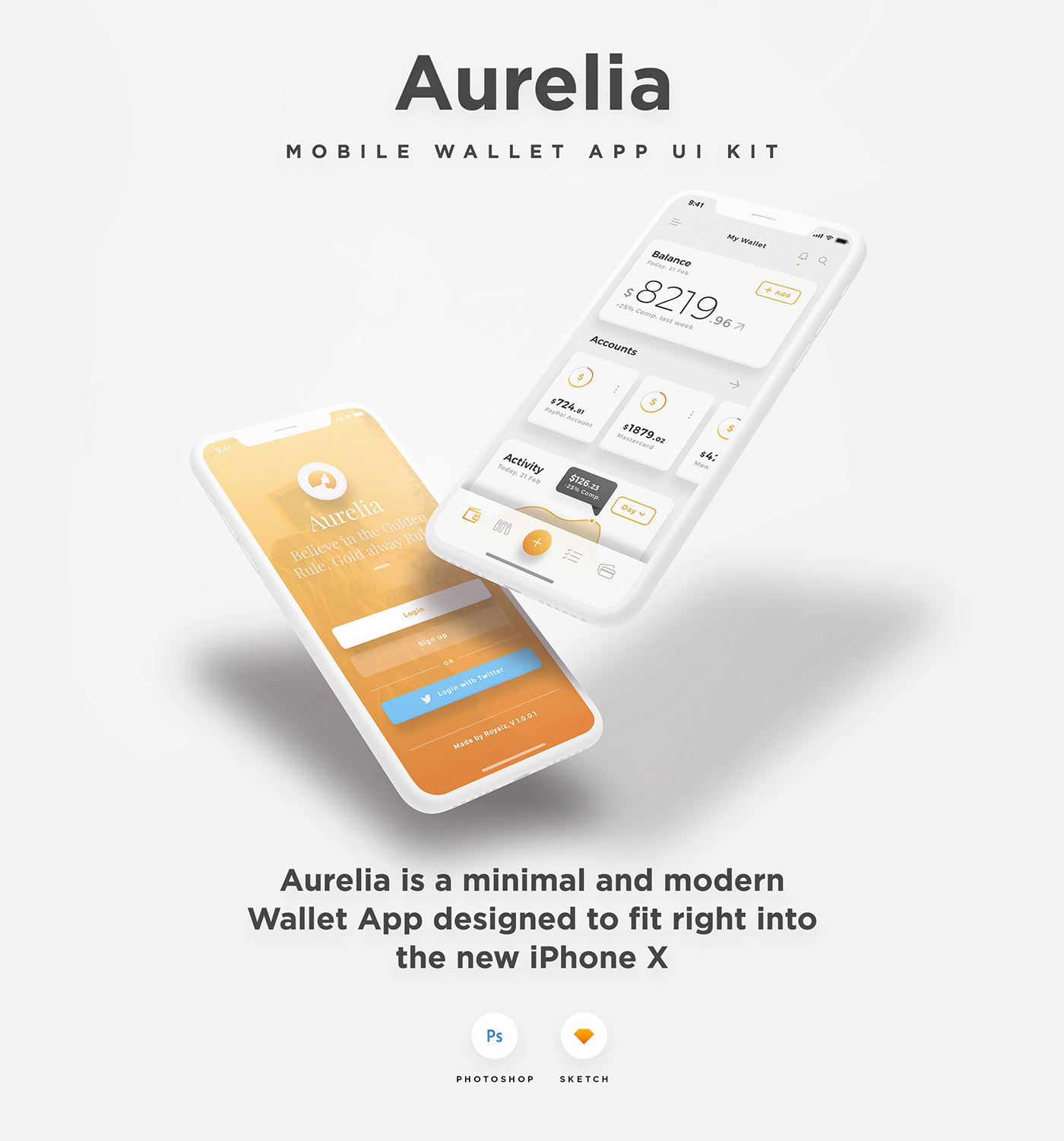 优雅黑白双色资金金融管理理财手机APP UI工具包 Aurelia Mobile UI Kit插图8