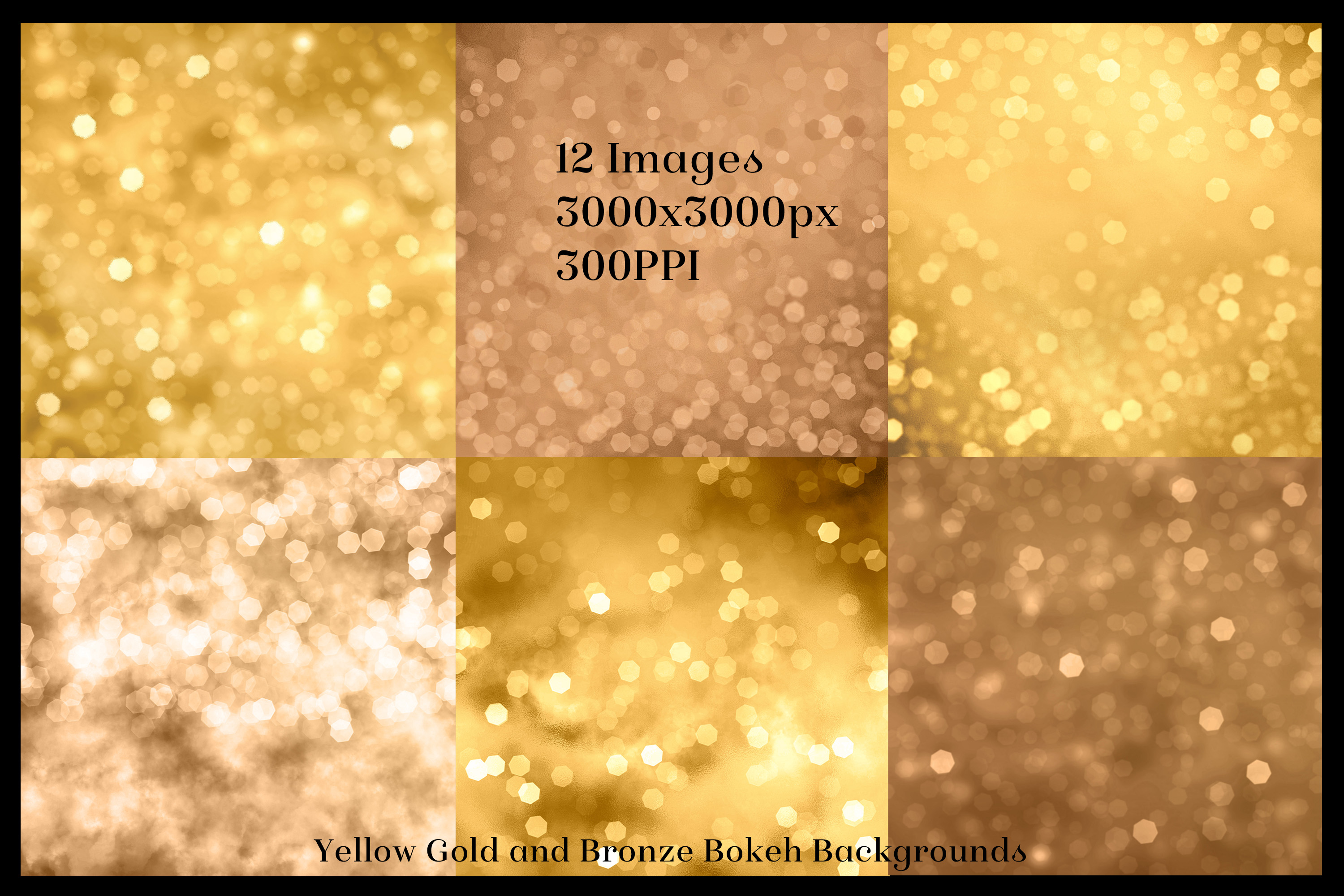 黄金青铜玻璃效果数码纸纹理 Yellow Gold and Bronze Bokeh Backgrounds – 12 Image Textures插图1