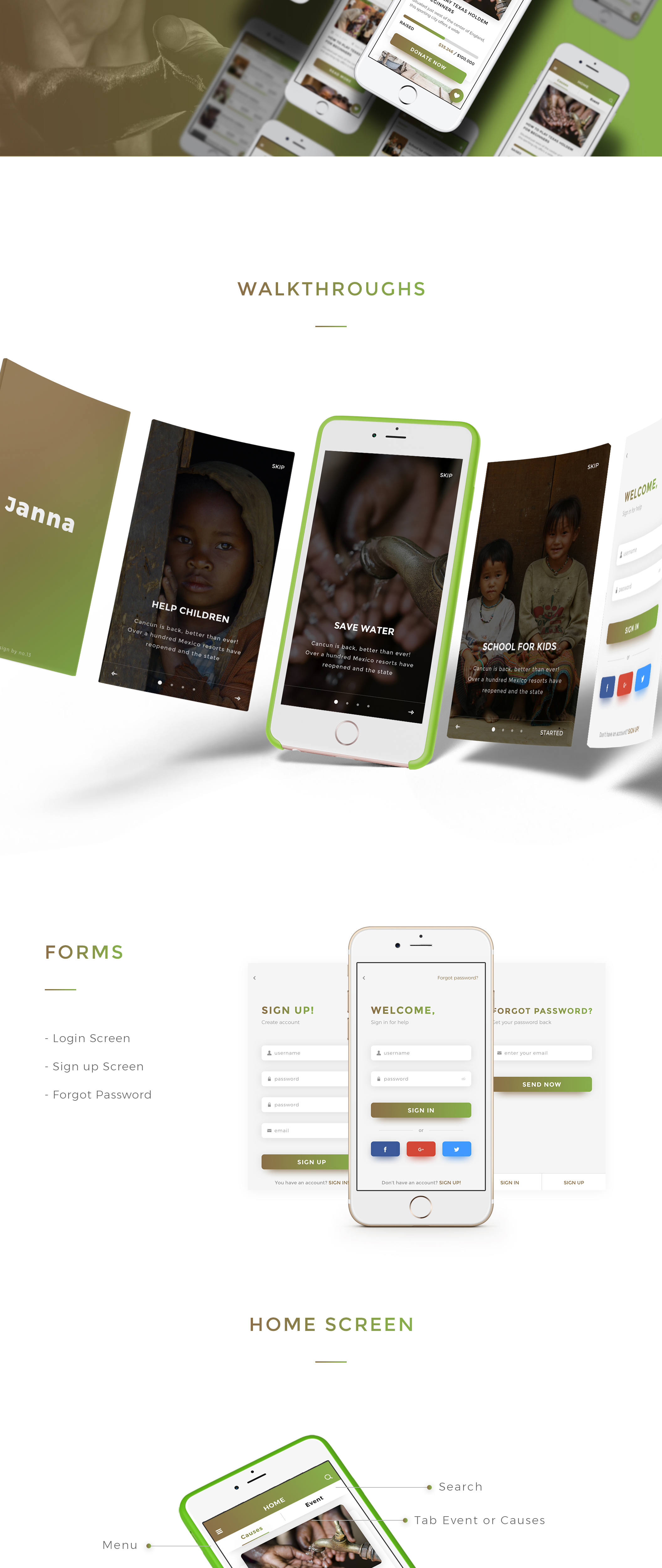 慈善公益活动手机APP UI工具包 Janna Charity Mobile UI Kit插图1