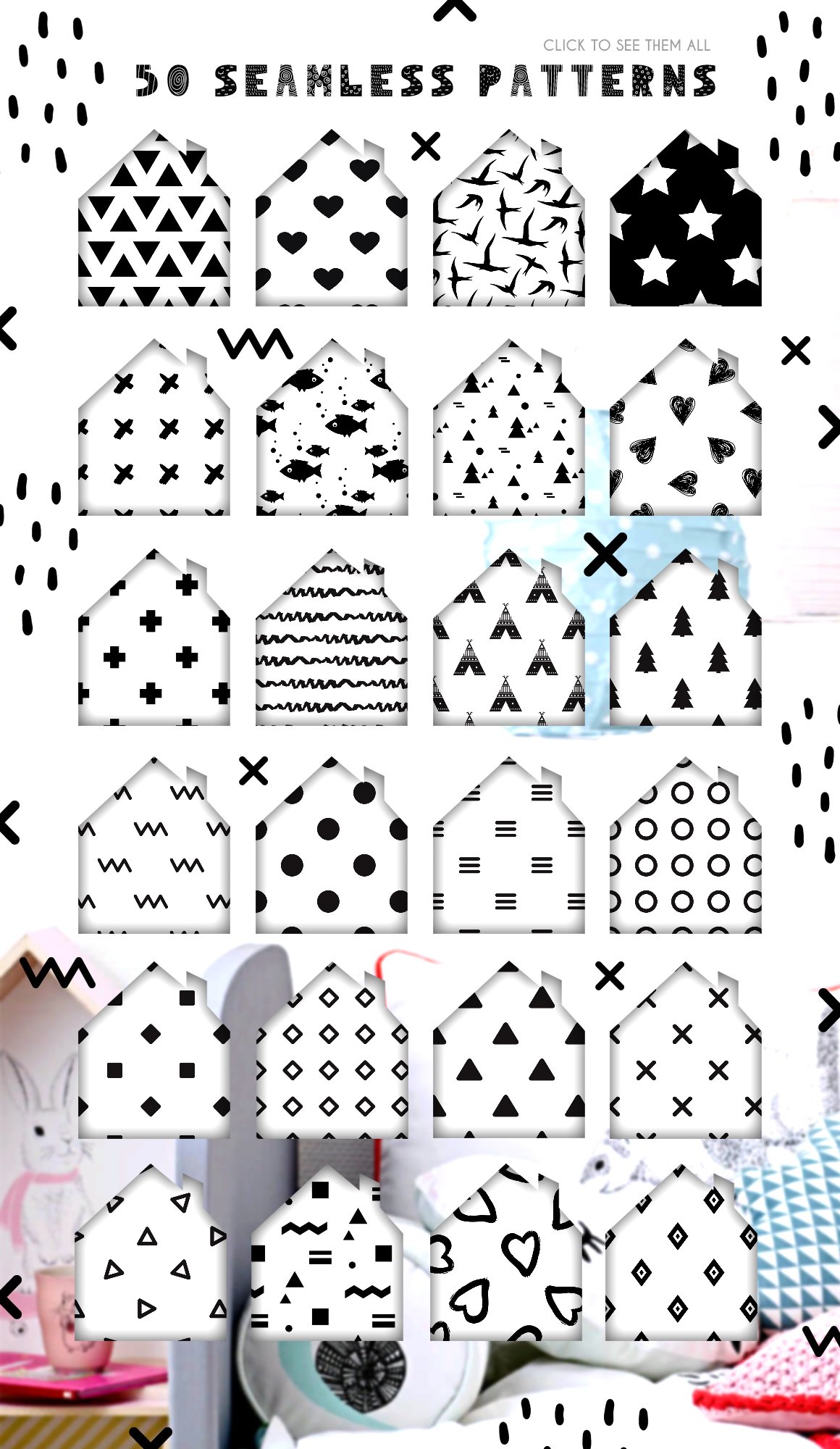50款斯堪的纳维亚风格斑点几何动物矢量图集 50 Scandinavian Seamless Patterns插图1