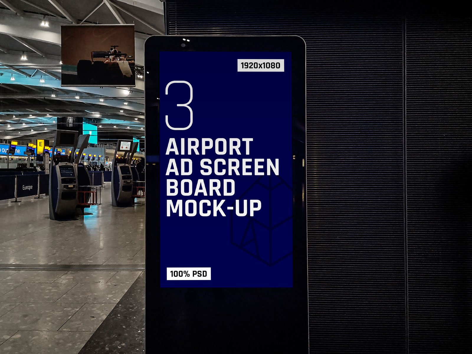 8款机场地铁商场户外灯箱广告展示样机 8 Airport Ad Screen Mock-Ups Set插图3