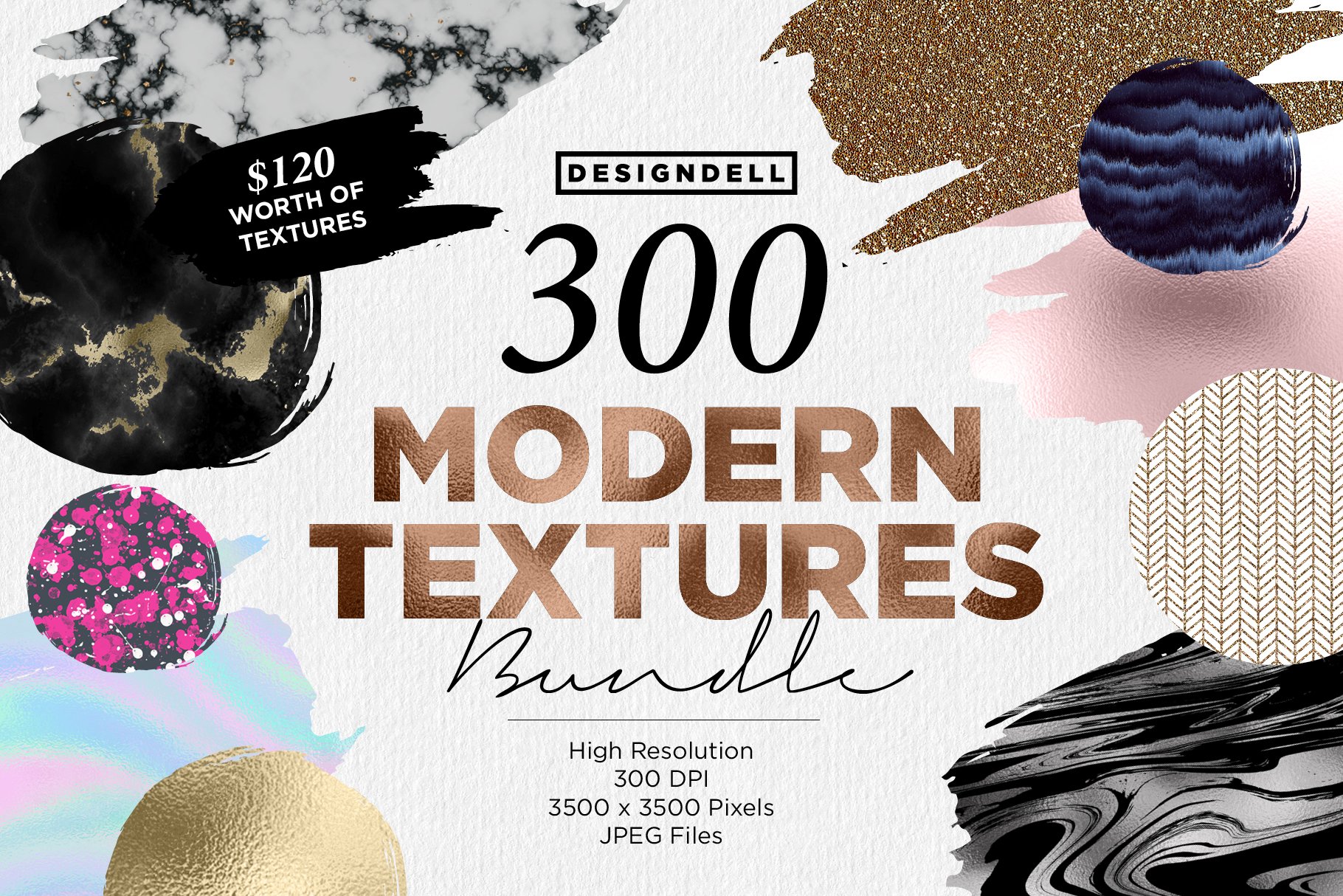 300个豪华大理石镀金铂纸玻璃水彩纹理合集 300 Modern Textures Bundle插图