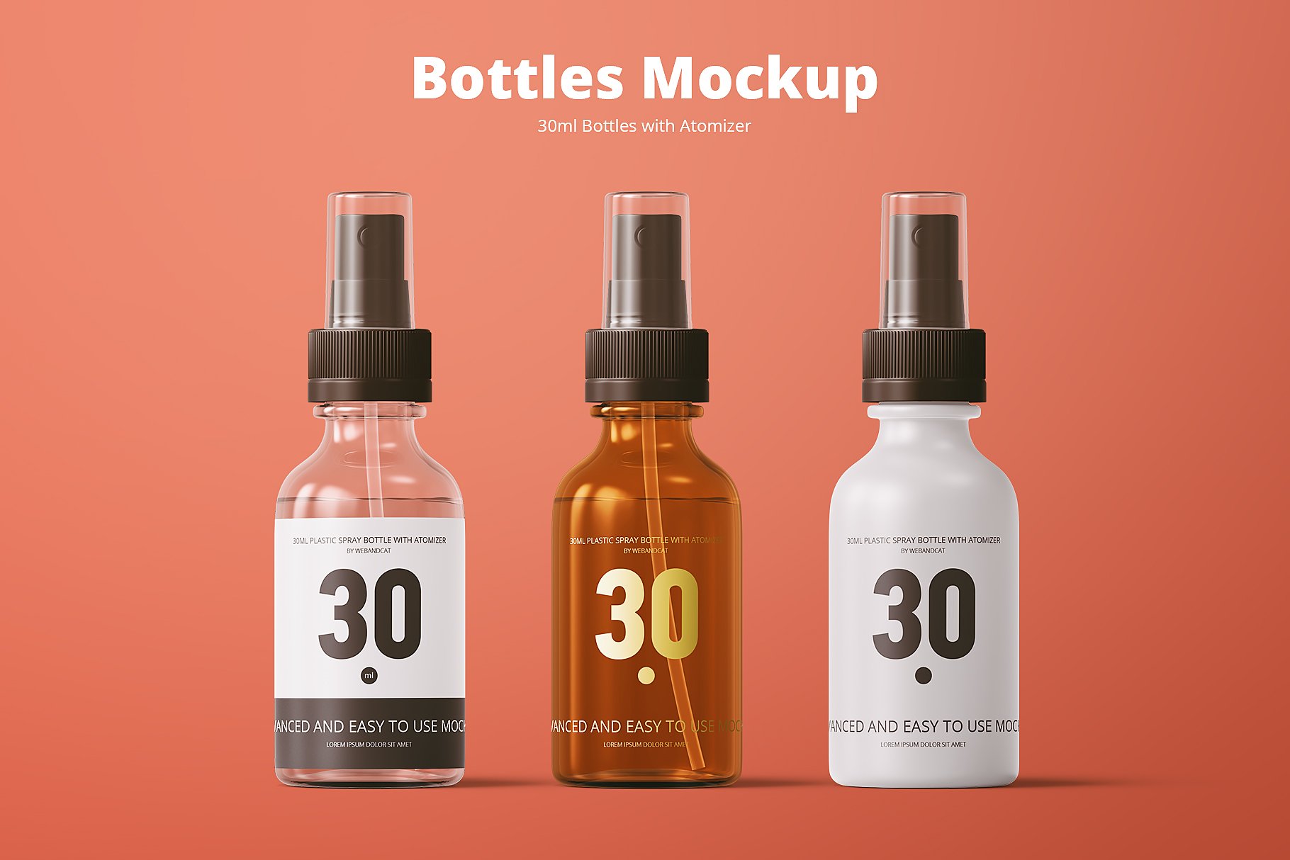 逼真的化妆品喷雾塑料瓶展示样机 Spray Bottles Mockup插图