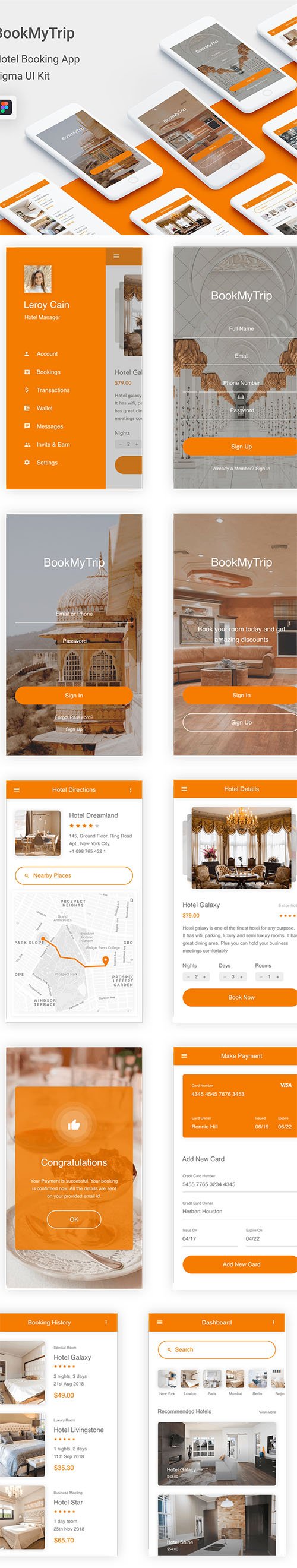 现代时尚酒店预定手机APP UI套件 BookMyTrip – Hotel Booking UI Kit for Figma插图