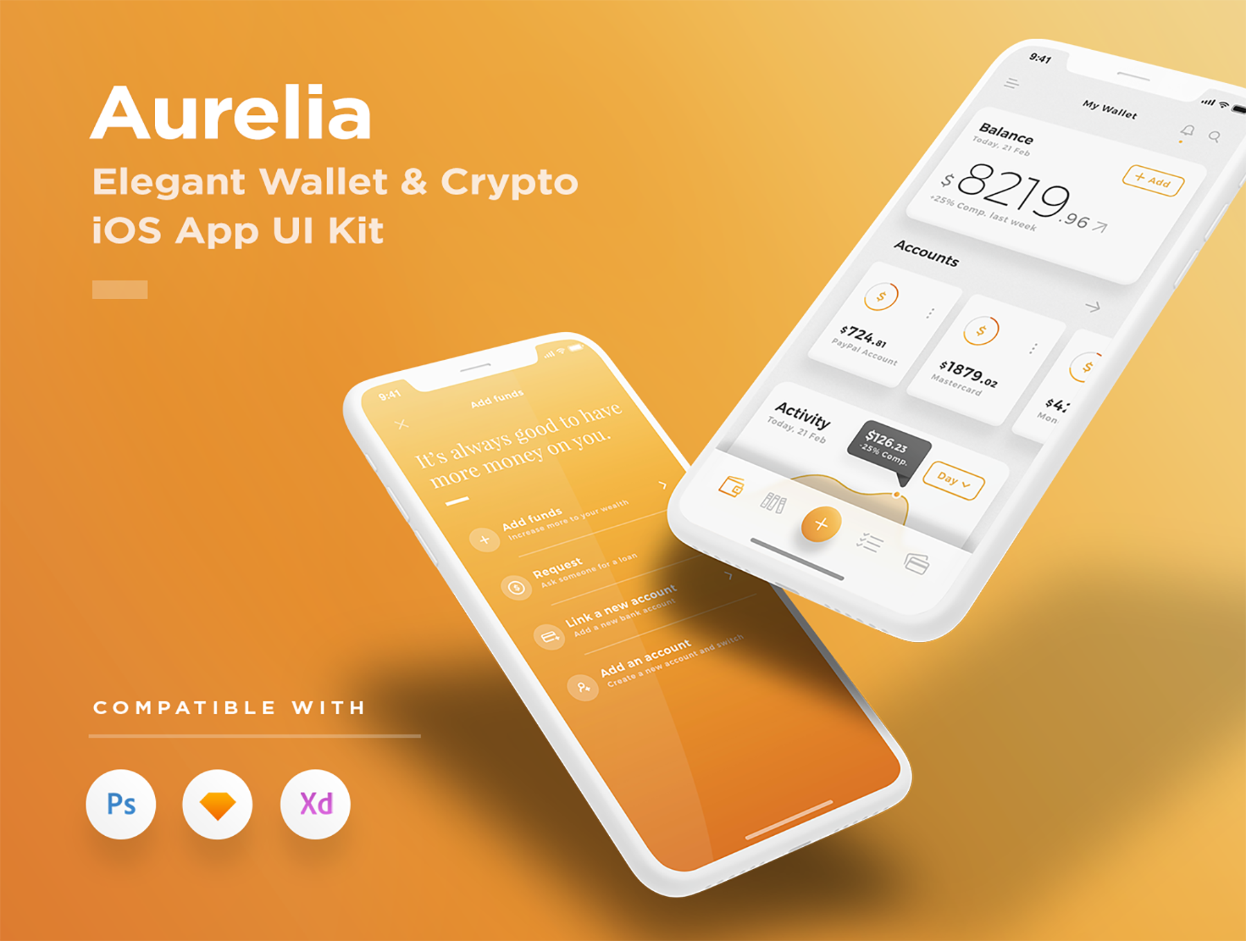 优雅黑白双色资金金融管理理财手机APP UI工具包 Aurelia Mobile UI Kit插图