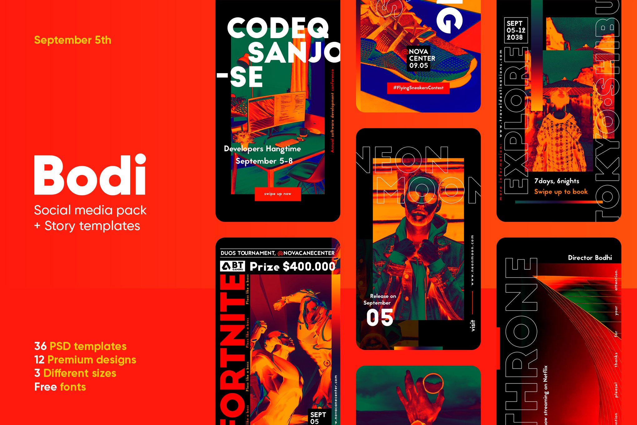 丰富多彩音乐艺术品营销PSD海报朋友圈INS模板 Bodi – Social Media Pack + Stories插图