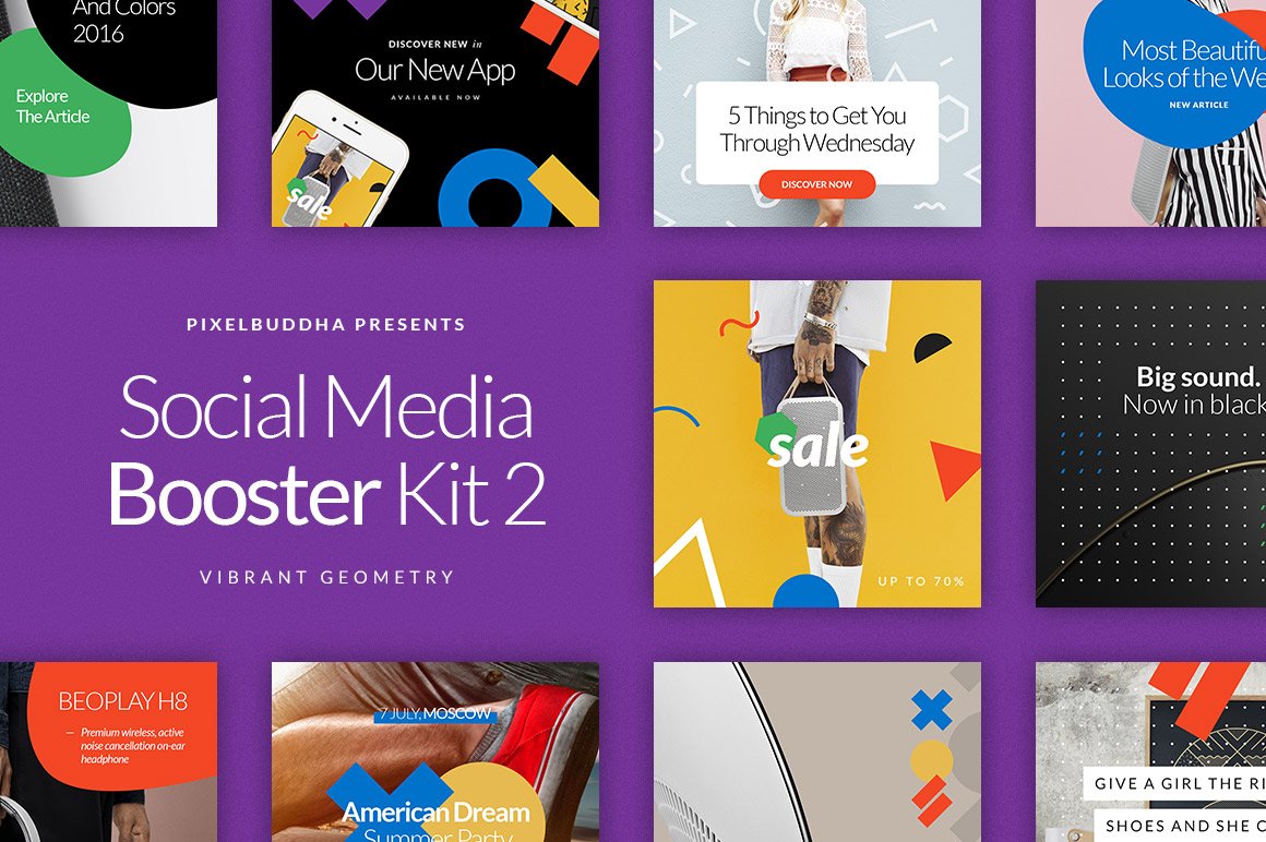 色彩鲜亮产品营销PSD海报朋友圈INS模板 Social Media Booster Kit 2插图
