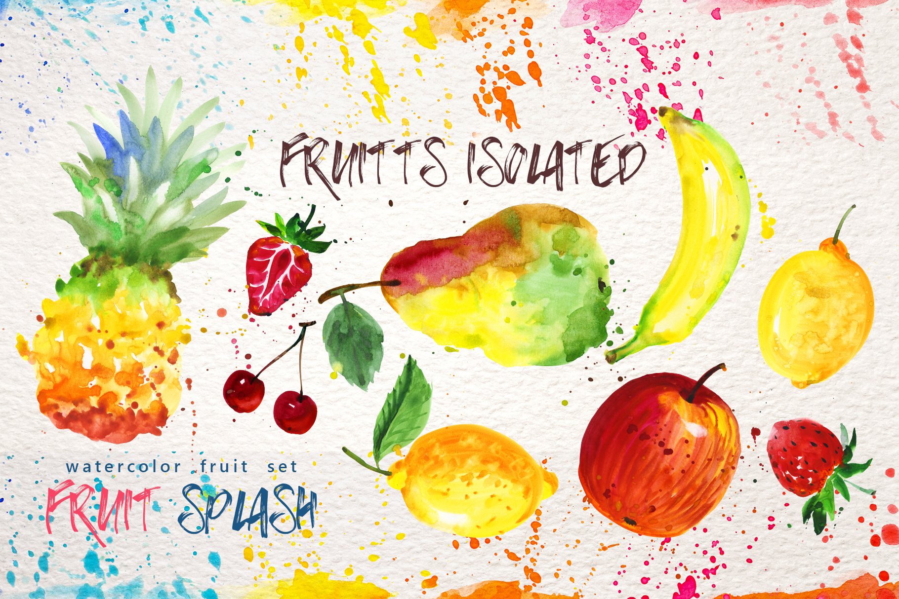 多彩手绘水果水彩画PNG合集 Watercolor Fruits PNG Set插图1