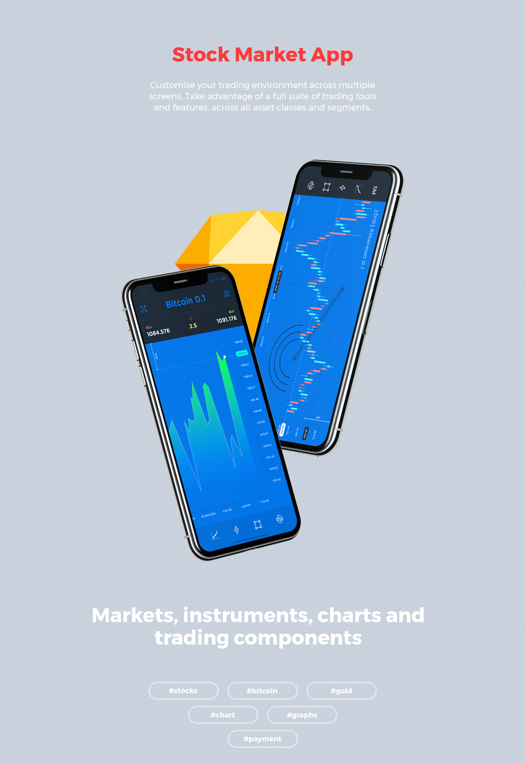 蓝色股票市场分析APP UI套件 Stock Market App UI Kit插图